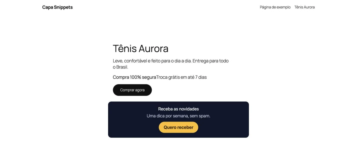 Página sem o snippet de CSS: botão preto simples e texto sem destaque